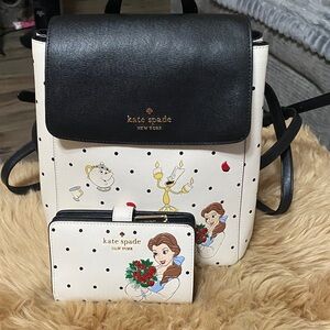 Kate Spade Disney beauty, and the beast Backpack and Wallet, EUC